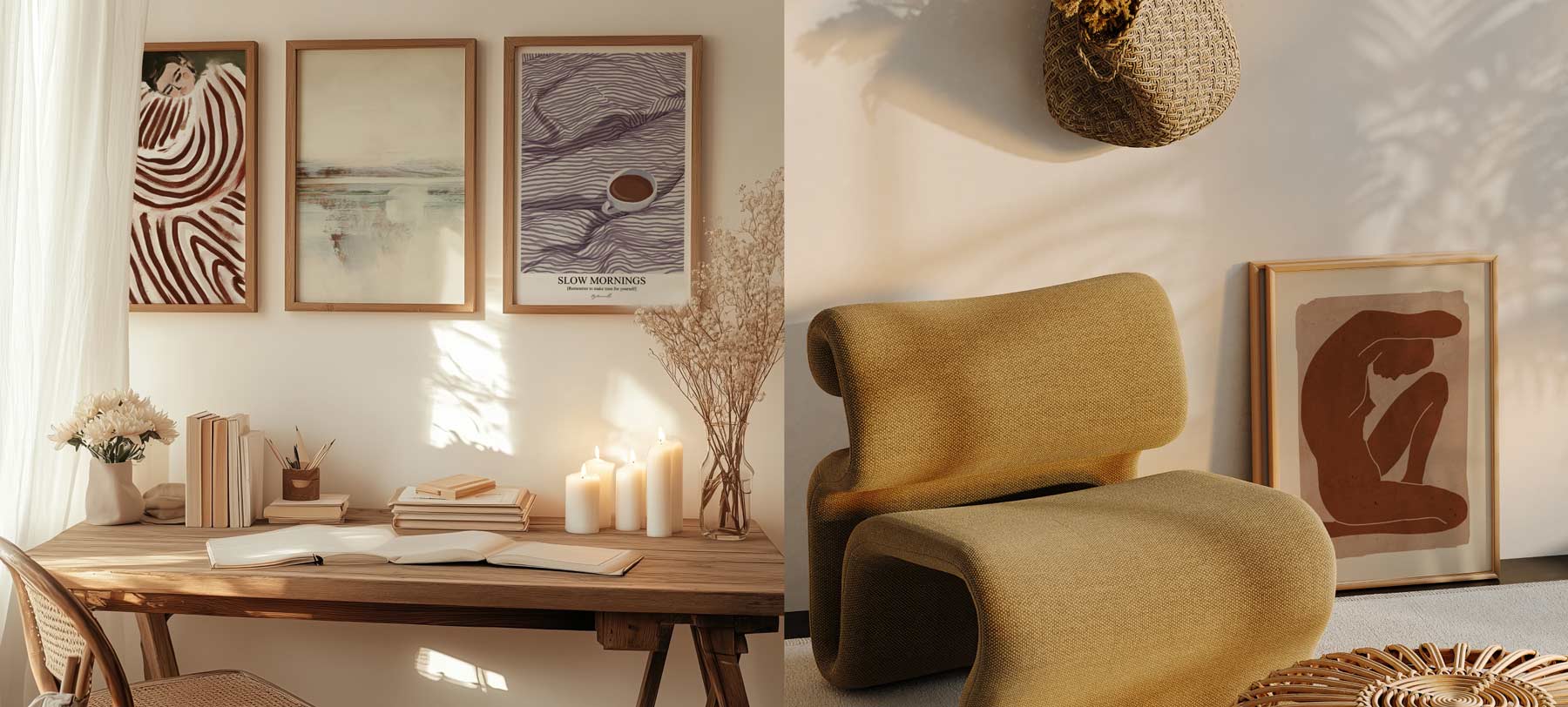 Stylish room with art and designer furniture